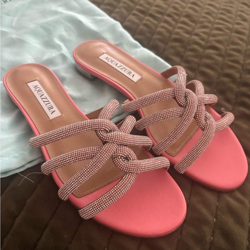 Aquazzura Coral and Beige Slide Loafers